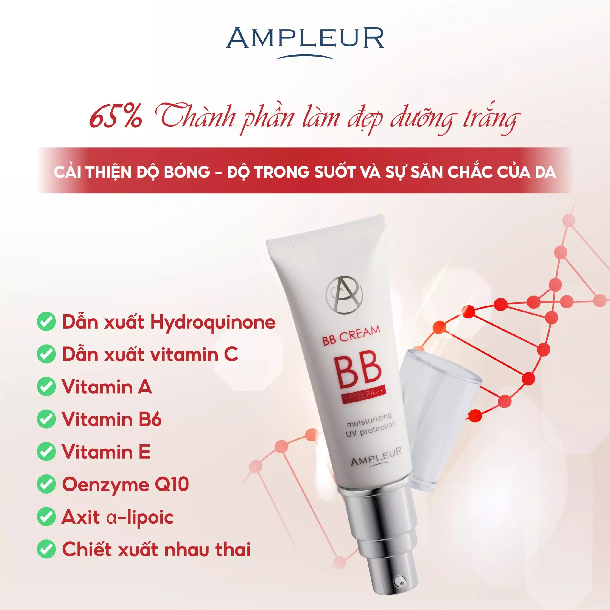 Kem nền Ampleur BB Cream kết hợp 65% thành phần dưỡng da
