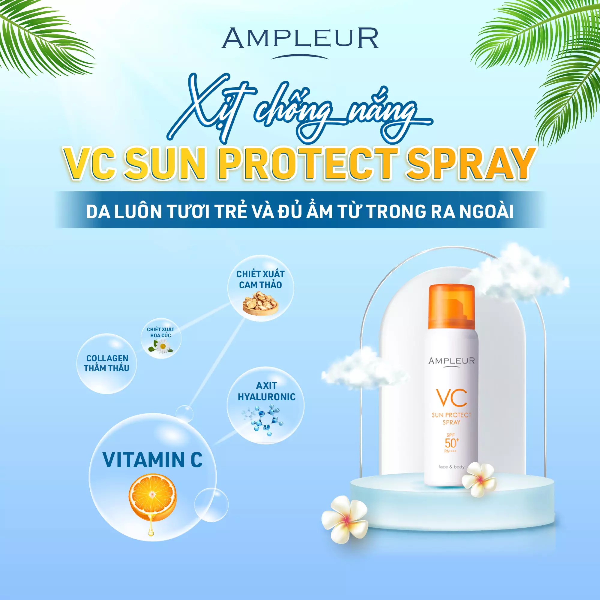 Xịt chống nắng Ampleur VC Sun Protect Spray - Nuôi dưỡng da toàn diện