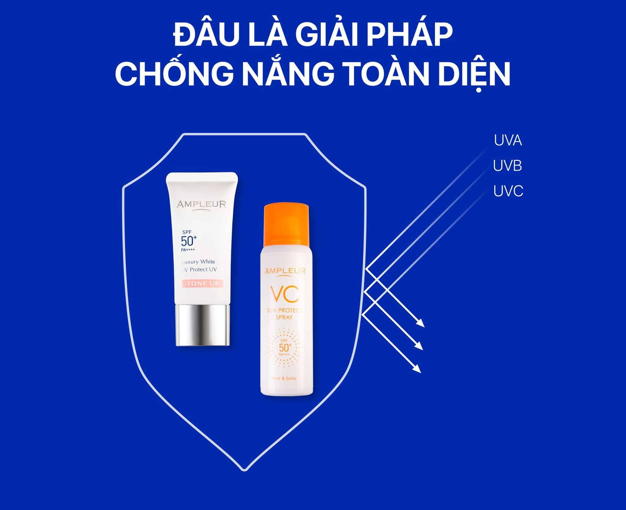 Top 1 kem chống nắng đi biển tốt nhất, Combo bảo vệ da tuyệt đối 3 Combo kem chống nắng đi biển bảo vệ tuyệt đối từ Ampleur
