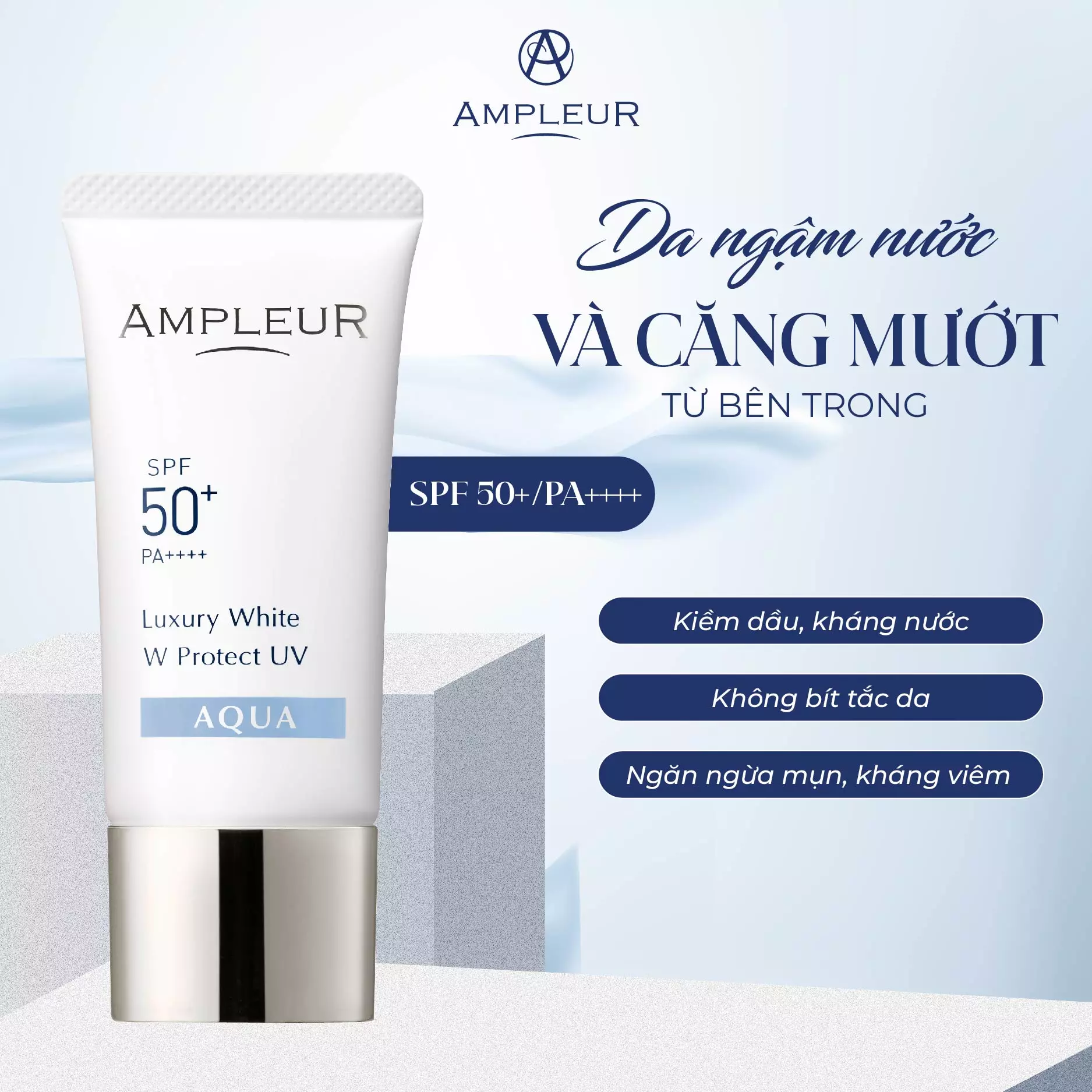Kem chống nắng Ampleur Luxury White W Protect UV Aqua - Nuôi dưỡng da sâu bên trong